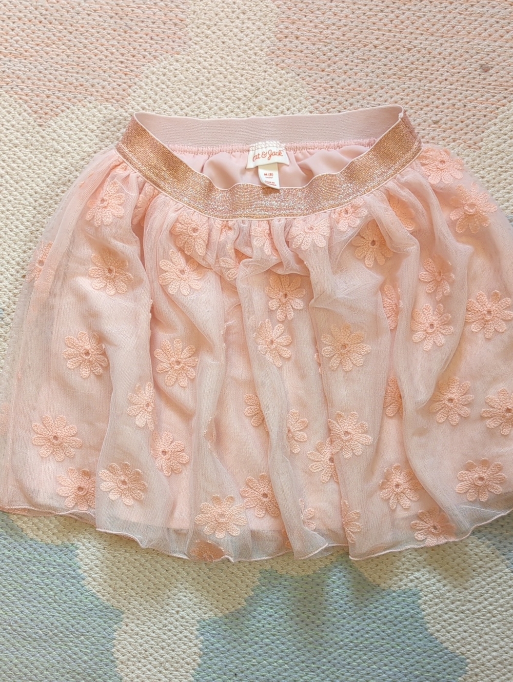 Cat & Jack Peach Floral Tulle Skirt with Shimmer Waistband